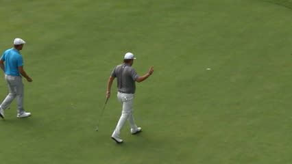 Andres Gonzales drops in a 26-foot birdie putt at Safeway