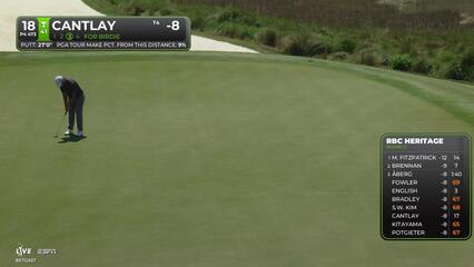 Patrick Cantlay sinks 27-foot birdie putt on No. 18 at RBC Heritage