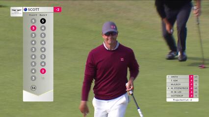 Adam Scott sinks 15-foot birdie putt on No. 17 at Genesis Scottish Open