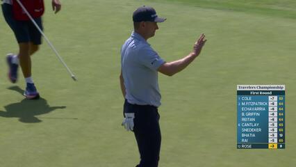 Justin Rose sinks 11-foot birdie putt on No. 9 at Travelers