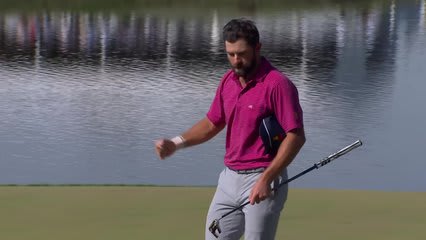 Cameron Young sinks a 31-foot birdie putt on No. 16 at Sunday Singles