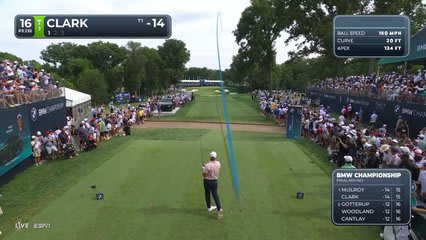 Wyndham Clark drains 17-foot putt for birdie on No. 16 at BMW Championship