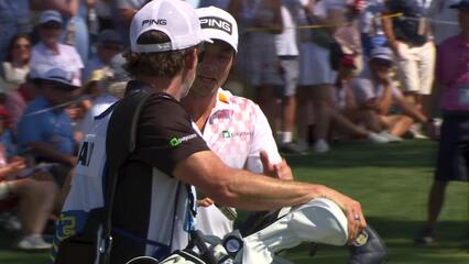 Viktor Hovland sinks 3-foot putt for birdie on No. 9 at RBC Heritage