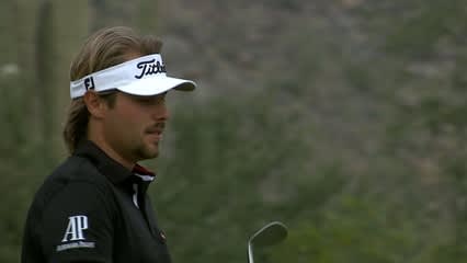 Victor Dubuisson strikes a skillful chip shot on No. 13 at Accenture