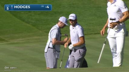 Lee Hodges holes out for birdie from 56-feet on No. 5 at John Deere