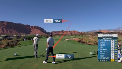 Maverick McNealy sinks 16-inch putt for birdie on No. 14 at Bank of Utah