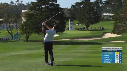 Ryo Hisatsune chips in from 26 feet for birdie on No. 16 at Pebble Beach