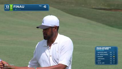 Tony Finau nearly chips in for eagle, taps in for birdie on No. 13 at Texas Children's