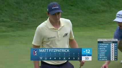Matt Fitzpatrick sinks 14-foot putt for birdie on No. 9 at Travelers