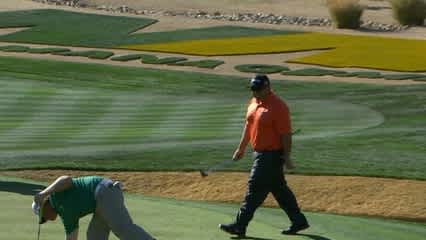 Kevin Stadler muscles a 22-foot putt for birdie at Waste Management