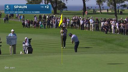 J.J. Spaun taps in from 1 foot for birdie on No. 6 at Farmers