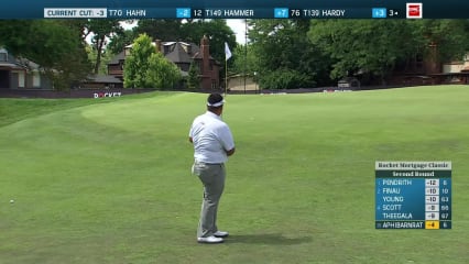 Kiradech Aphibarnrat cards a birdie putt on No. 7 at Rocket Mortgage