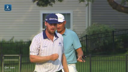 Pontus Nyholm's 40-yard approach sets up par on No. 2 at 3M Open