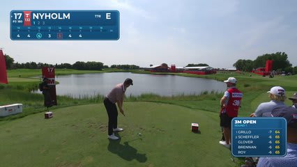 Pontus Nyholm sinks 51-foot birdie putt on No. 17 at 3M Open