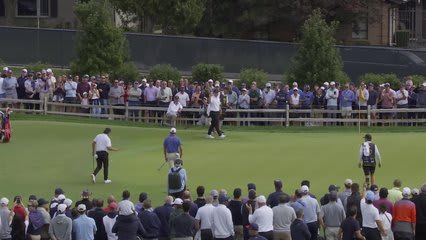 Min Woo Lee holes out for birdie from 50-feet on No. 2 at the 2026 President's Cup