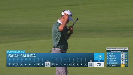 Isaiah Salinda sinks 10-foot birdie putt on No. 9 at Farmers