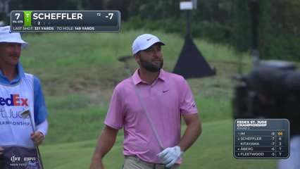 Scottie Scheffler gets up-and-down from 150 yards for birdie on No. 7 at FedEx St. Jude