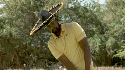 PGA TOUR players participate in sombrero chipping challenge