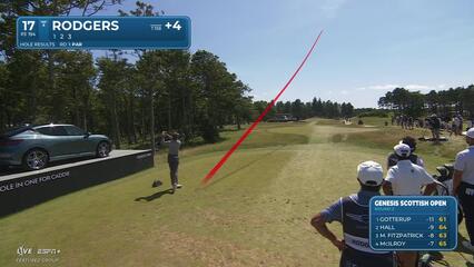 Patrick Rodgers sinks a 38-foot birdie putt on No. 17 at Genesis Scottish Open