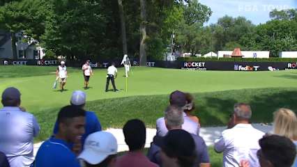 Tom Lewis drains birdie putt from off the green at Rocket Mortgage