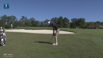 Akshay Bhatia gets up and down over the bunker for birdie at Sanderson Farms