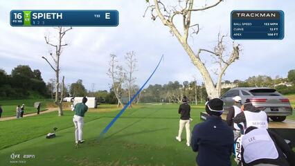 Jordan Spieth's 165-yard drive leaves 3 feet for birdie on No. 16 at The Genesis