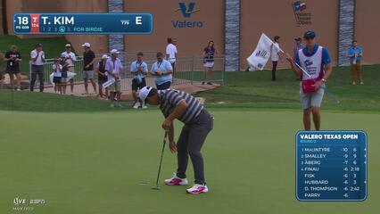 Tom Kim drains 4-foot birdie putt on No. 18 at Valero
