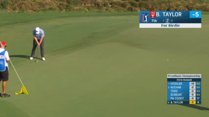 Ben Taylor pours in an 18-footer for birdie at Wyndham