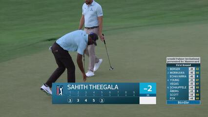 Sahith Theegala holes out 13-foot birdie putt on No. 5 at Arnold Palmer