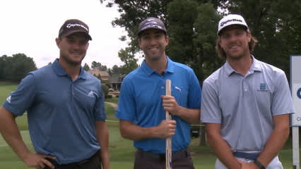 Web.com Tour players putt with a hockey stick