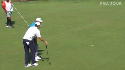 Andrew Novak makes a birdie on No. 16 at Utah