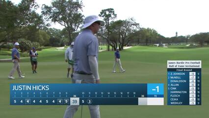 Justin Hicks holes out for birdie on No. 11 at James Hardie Pro Football Hall of Fame Invitational