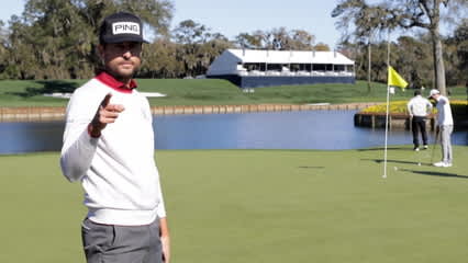 First-time PLAYERS participant Scott Harrington receives well wishes from family