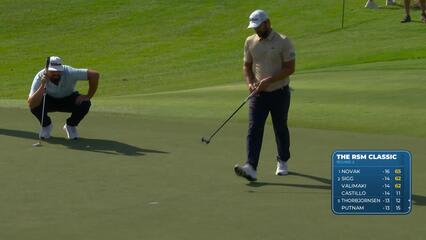 Antoine Rozner chips in from 23 feet for birdie on No. 16 at The RSM Classic