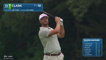 Wyndham Clark sinks 2-foot putt for birdie on No. 13 at Travelers