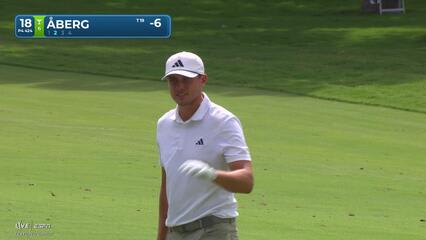 Ludvig Åberg gets up-and-down from 91 yards for birdie on No. 18 at Charles Schwab