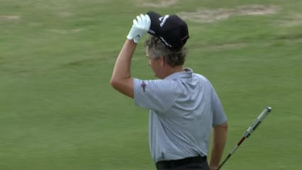 Lee Janzen plays the slope to set up eagle at Mitsubishi