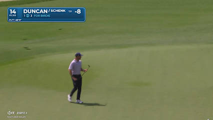 Team Adam Schenk/Tyler Duncan sinks a 45-foot birdie putt on No. 14 at Zurich Classic