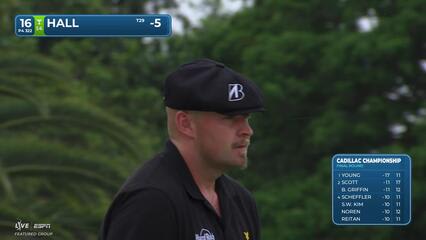 Harry Hall taps in 11-inch putt for birdie on No. 16 at Cadillac