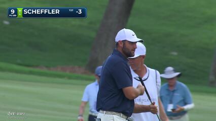 Scottie Scheffler sinks 3-foot birdie putt on No. 9 at THE PLAYERS