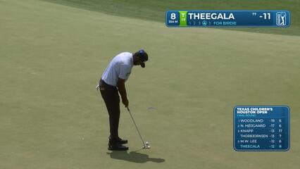 Sahith Theegala sinks 7-foot birdie putt on No. 8 at Texas Children's