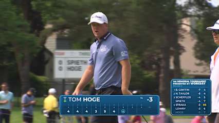 Tom Hoge makes birdie on No. 7 at the Memorial