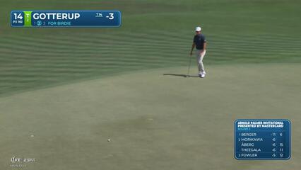 Chris Gotterup buries 32-foot birdie putt on No. 14 at Arnold Palmer