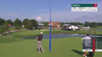 Ludvig Åberg sinks 4-foot putt for birdie on No. 18 at TOUR Championship