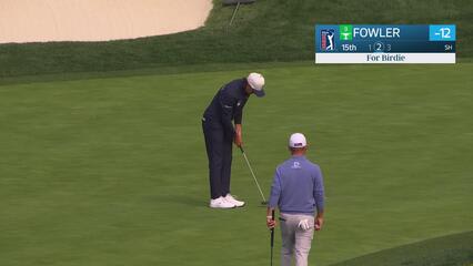 Rickie Fowler pours in 5-foot birdie putt on No. 15 at Pebble Beach