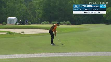 Viktor Hovland's tight wedge sets up short birdie putt at Zurich Classic