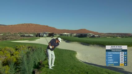 Trace Crowe sinks 3-foot putt for birdie on No. 18 at Bank of Utah