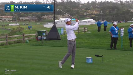 Michael Kim hits 100-yard tee shot to 3 feet on No. 7 at Pebble Beach