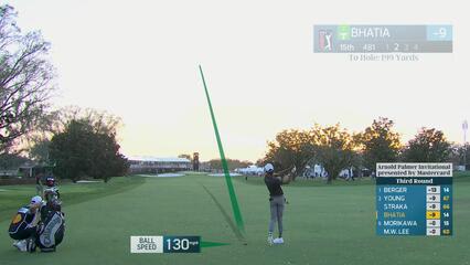 Akshay Bhatia sinks 15-foot birdie putt on No. 15 at Arnold Palmer