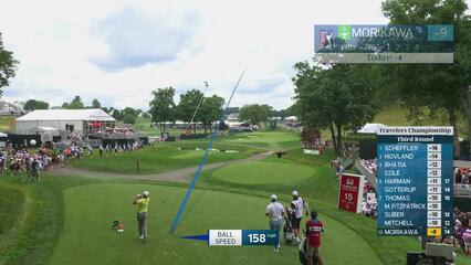 Collin Morikawa hits tee shot to 12 feet on No. 15 at Travelers